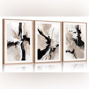 Abstract Black Brown Framed Canvas Wall Art Set